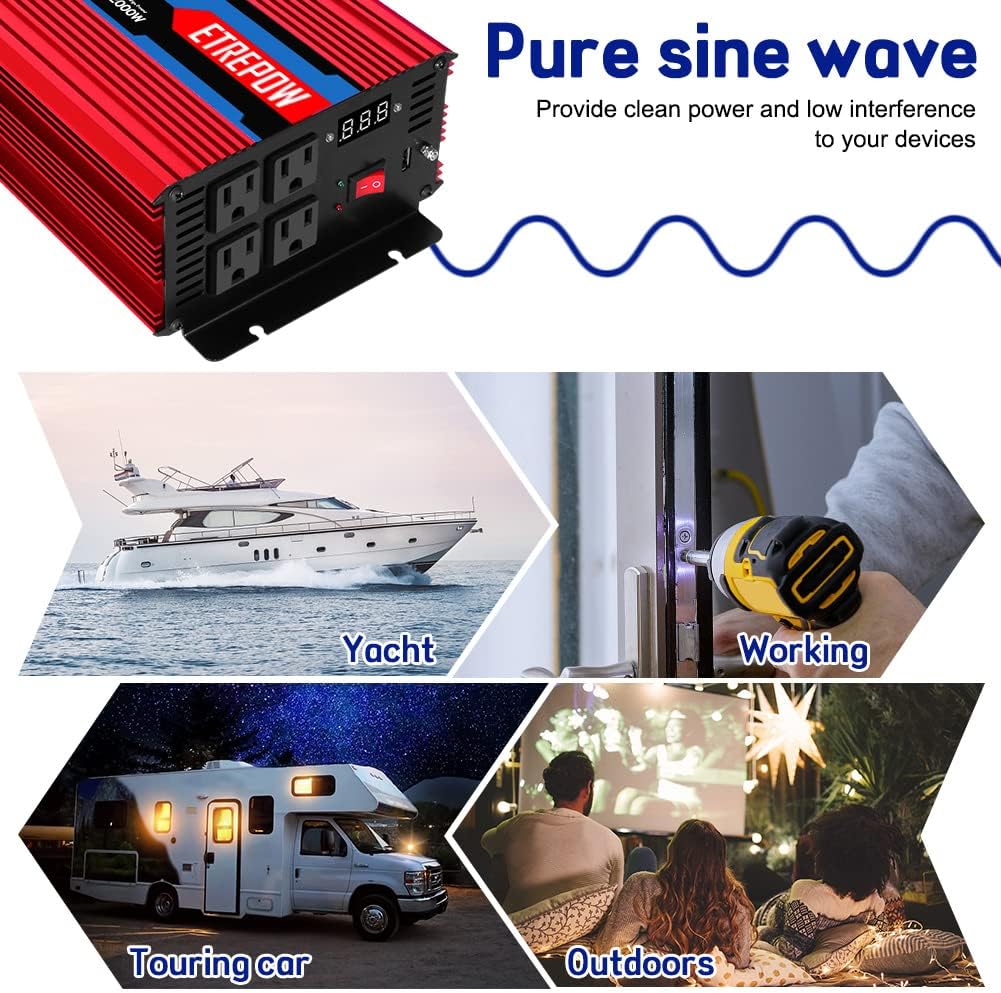 1000 Watt Pure Sine Wave Power Inverter 12V DC to 110V AC H26270