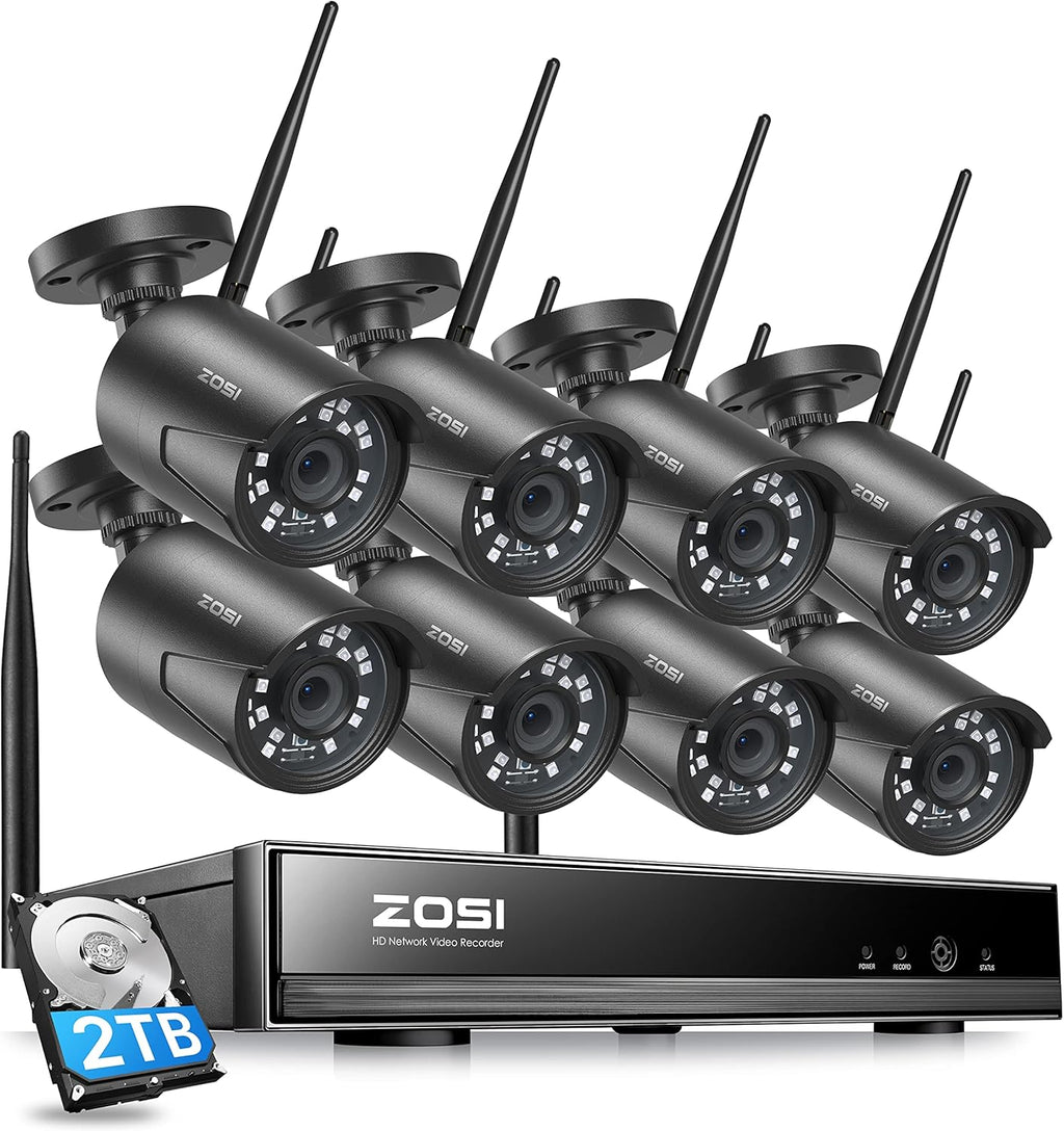 5MP 2K 8 Channel CCTV DVR 2TB 8 Weatherproof Bullet Cameras Home Security Camera System U64180