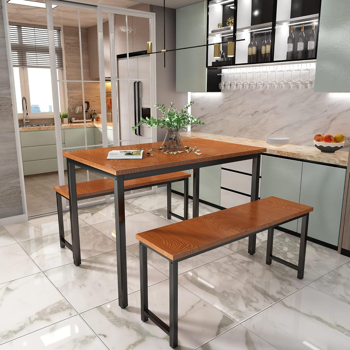 3-Piece Dining Table & Chair Set for 4 People Y646