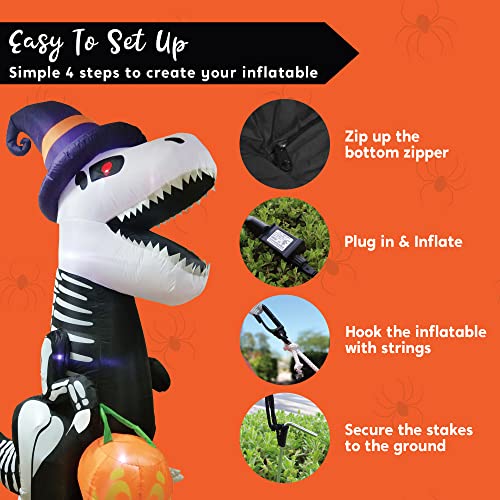 8 FT Inflatable Skeleton Dinosaur with Pumpkin U31545