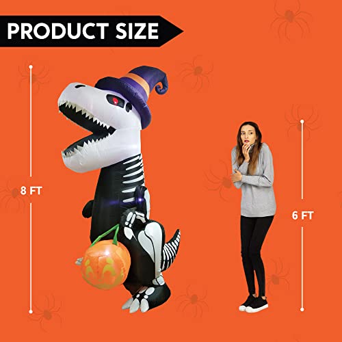 8 FT Inflatable Skeleton Dinosaur with Pumpkin U31545
