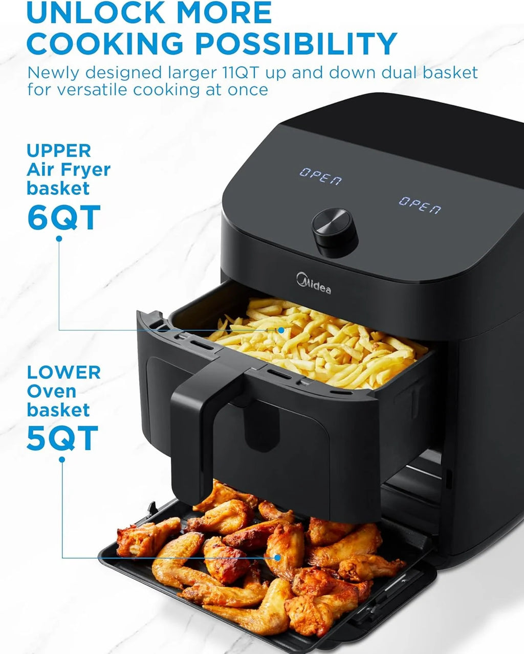 8 in 1 Dual Air Fryer 11 Quart with 2 Independent Baskets M44678
