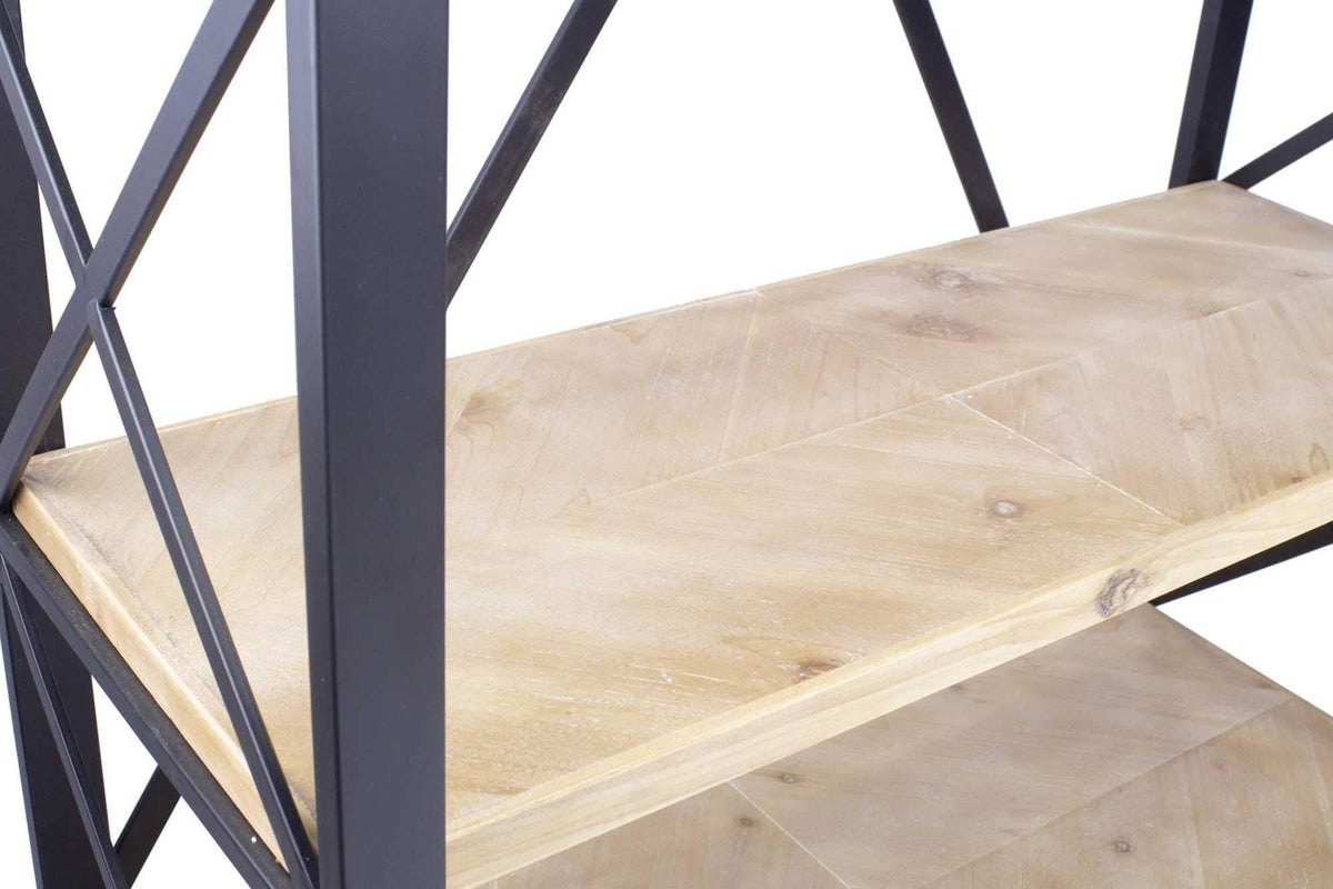 Natural and Orange Metal Wood Bookcase with 5 Shelves Y738894