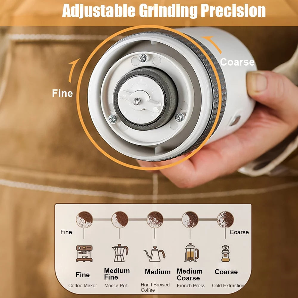 Portable Electric Burr Coffee Grinder 13W 200ml USB Rechargeable Adjustable Cordless L248