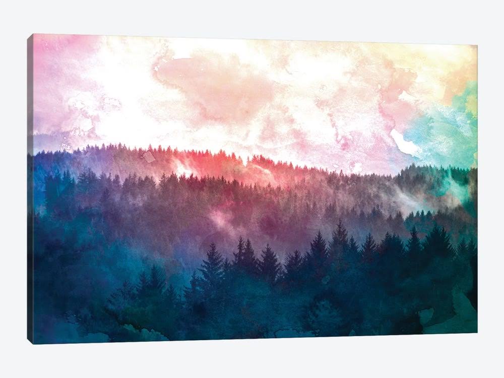Canvas Wall Decor Prints Fir Forest Watercolor T1524