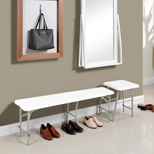 White 6FT Folding Bench with Carry Handle, 2 Pack Y803964
