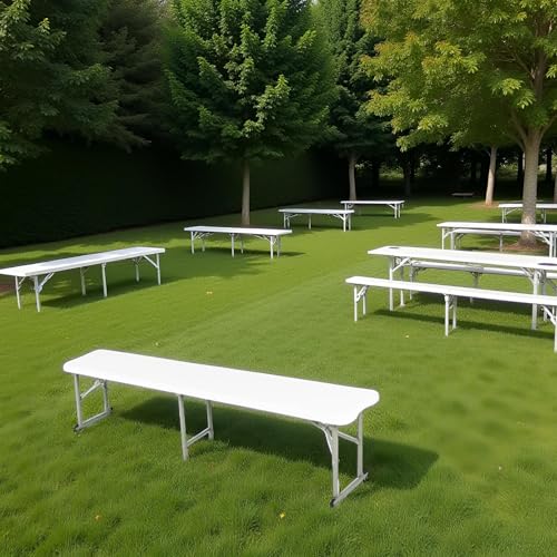 White 6FT Folding Bench with Carry Handle, 2 Pack Y803964