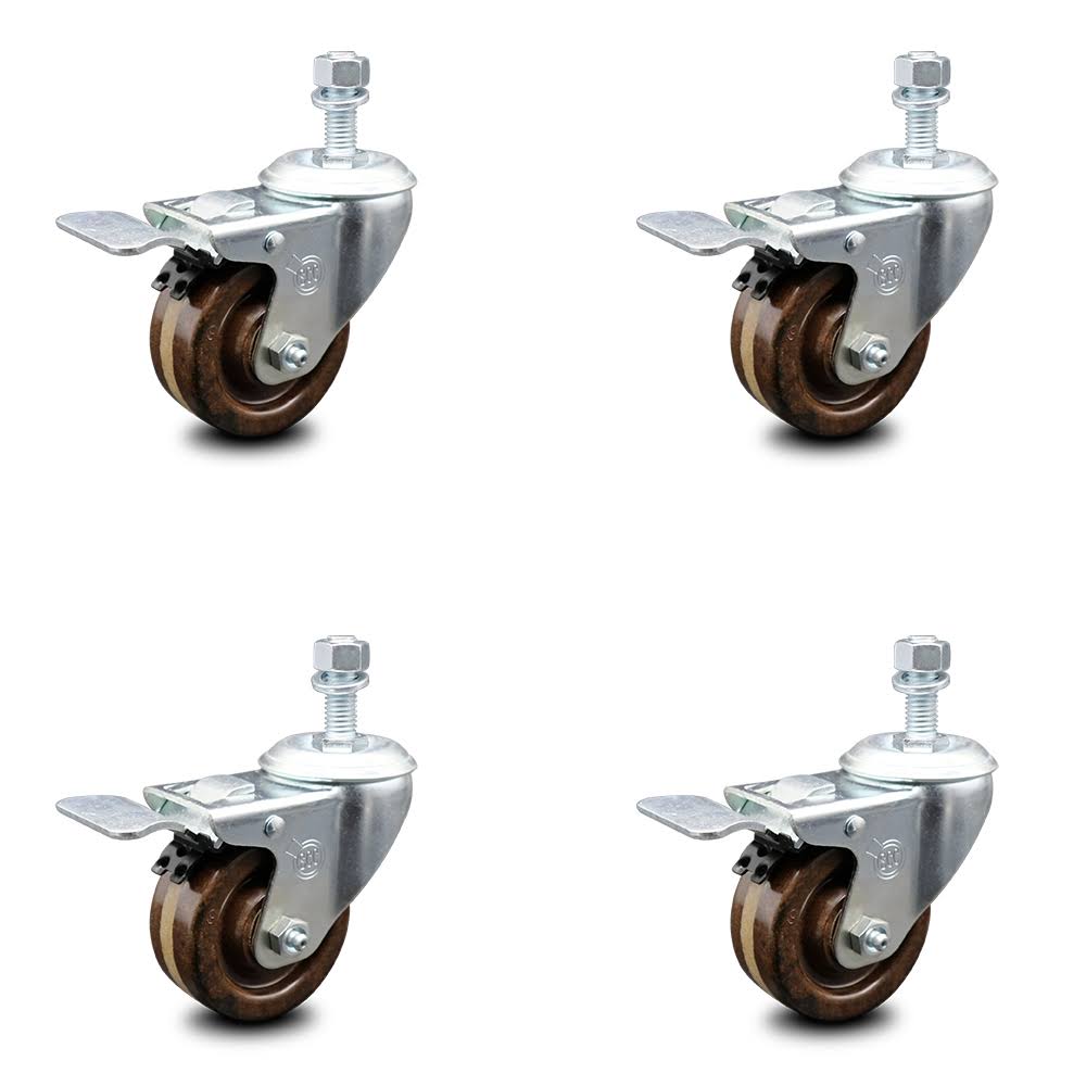 3 inch High Temp Phenolic Swivel Stem Caster Set with Total Lock Brake B404204