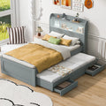 Gray Wood Twin XL Platform Bed with Storage and Drawers V1061