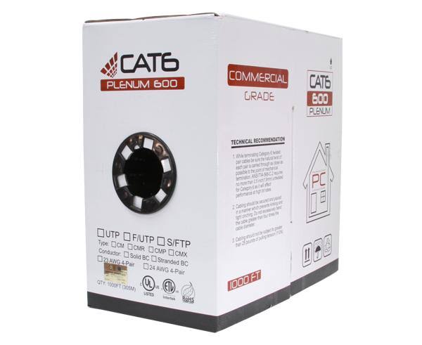 Cat6 Unshielded Plenum Bulk Ethernet Cable, 23 AWG, 1000ft Black A9717