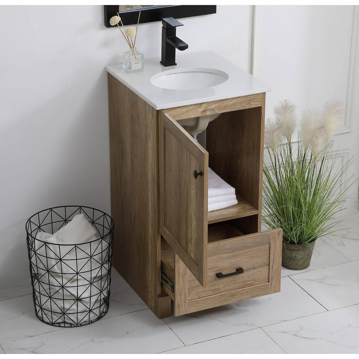 18 inch Natural Oak Vanity Cabinet Set G75264