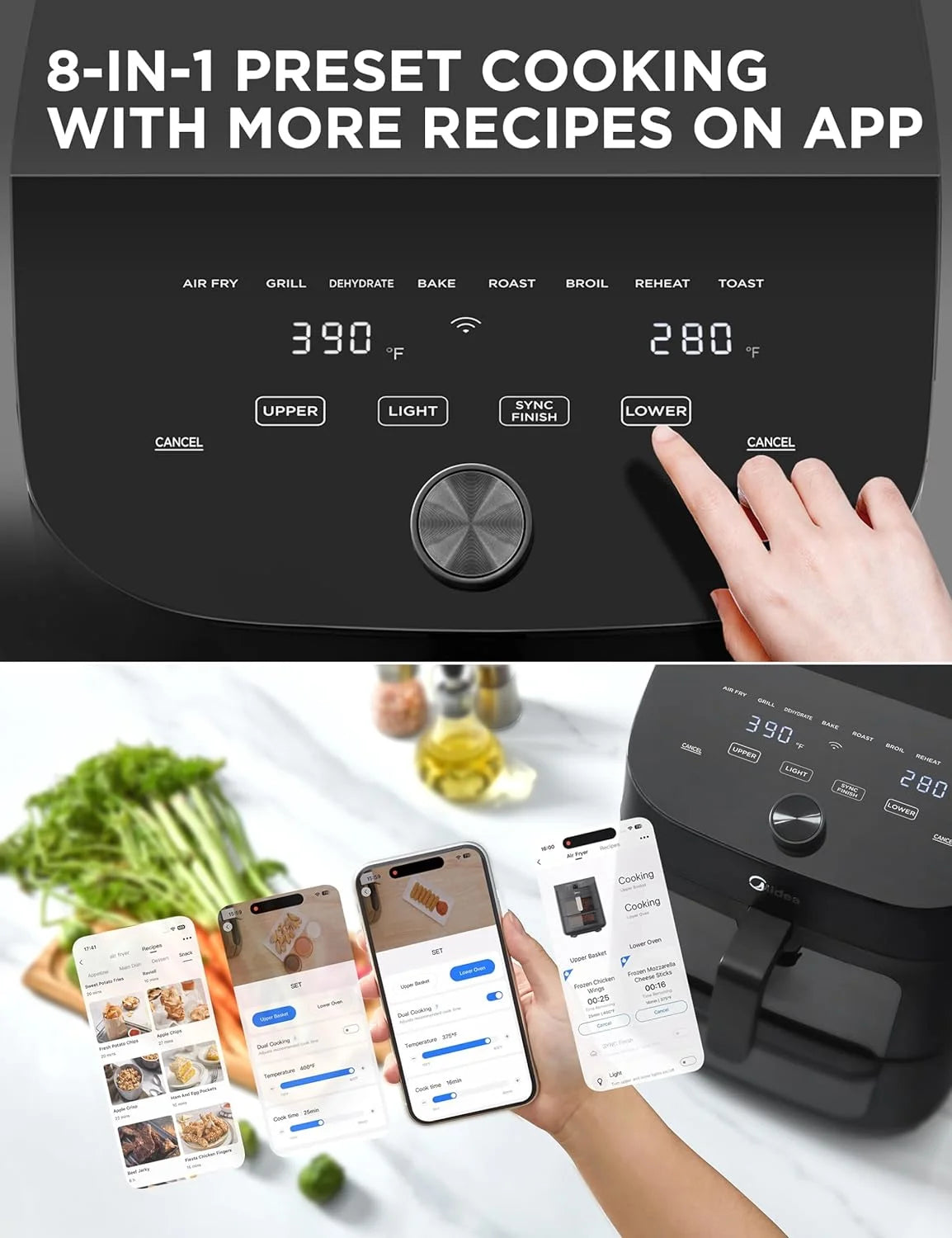 8 in 1 Dual Air Fryer 11 Quart with 2 Independent Baskets M44678