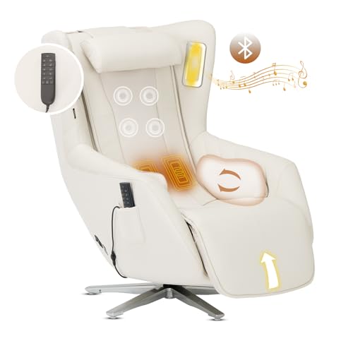 Zero-Gravity Massage Chair 360° Swivel Heat White C914