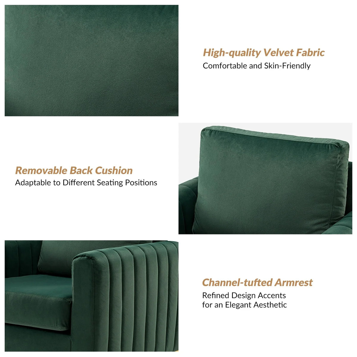 Modern Velvet Accent Arm Chair with Golden Legs N6181