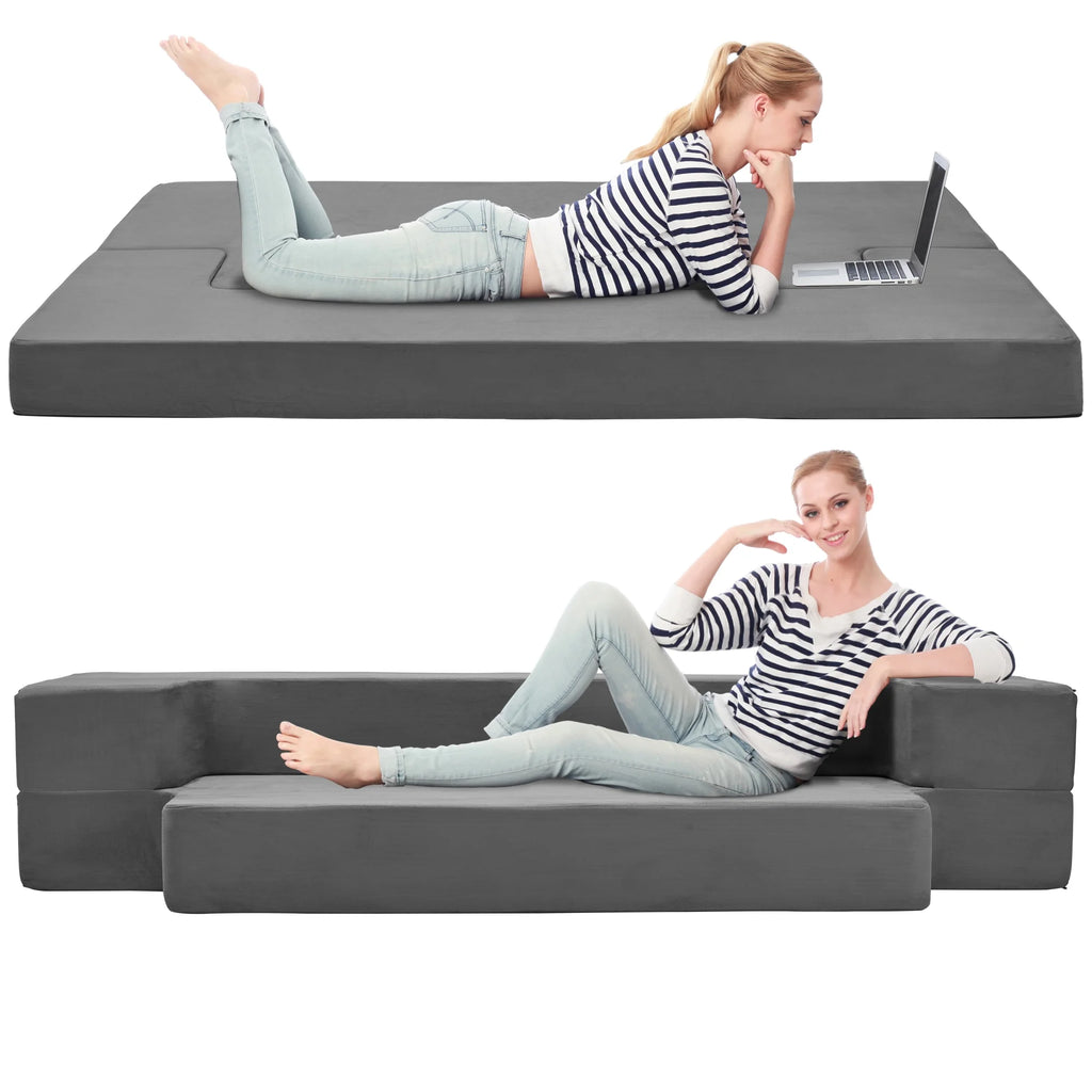 8 Inch Memory Foam Folding Sofa Bed Couch Dark Grey Queen L919