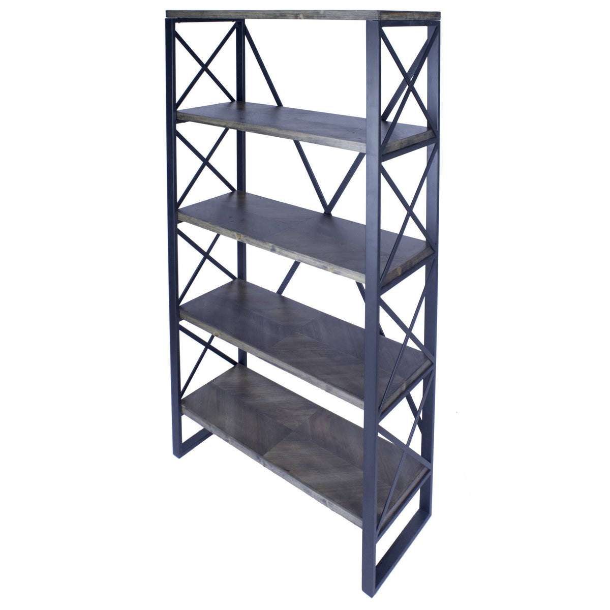 Natural and Orange Metal Wood Bookcase with 5 Shelves Y738894