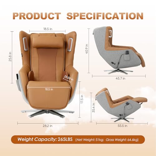 Zero-Gravity Massage Chair 360° Swivel Heat White C914