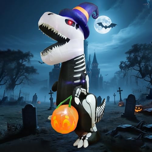 8 FT Inflatable Skeleton Dinosaur with Pumpkin U31545