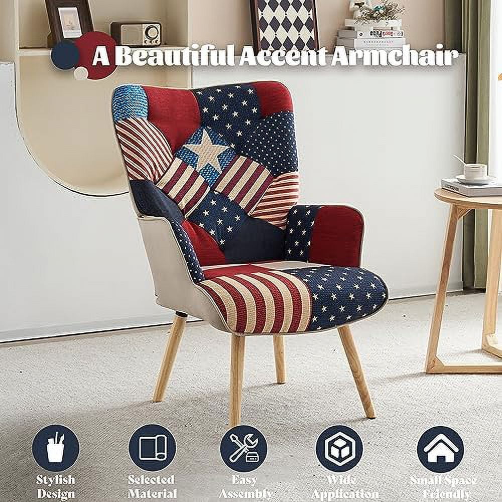 Grey Plaid Upholstered Accent Chair with Wooden Base O98103
