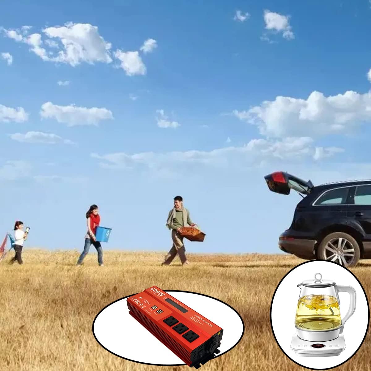 800W Modified Sine Wave Power Inverter, 12V DC to 110V AC, 4 USB Ports B15260