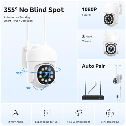 16CH 4K Wireless Security Camera System with 8 White PTZ Cameras Y387144
