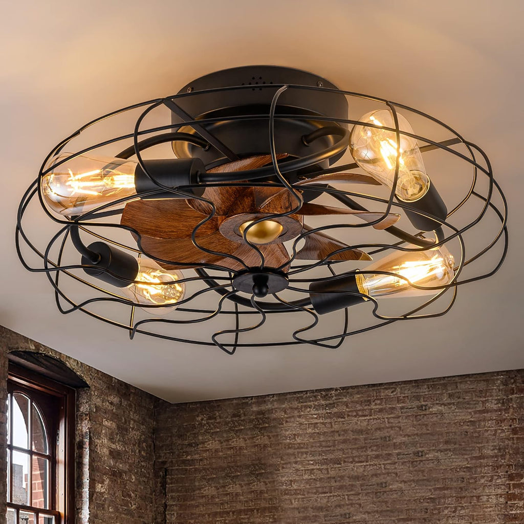 20'' Low Profile Caged Ceiling Fan with Lights Remote Control W7727
