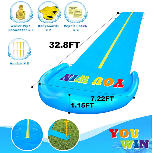16FT Double Outdoor Water Slide with 2 Surfboards D433841