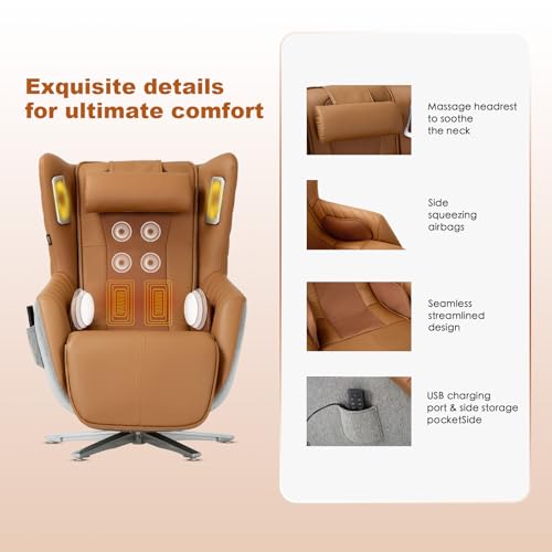 Zero-Gravity Massage Chair 360° Swivel Heat White C914