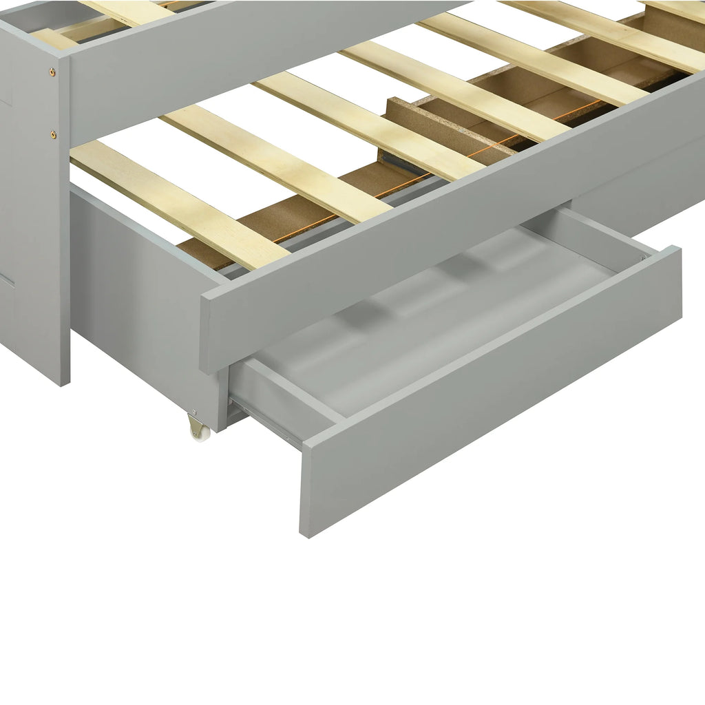 Gray Wood Twin XL Platform Bed with Storage and Drawers V1061