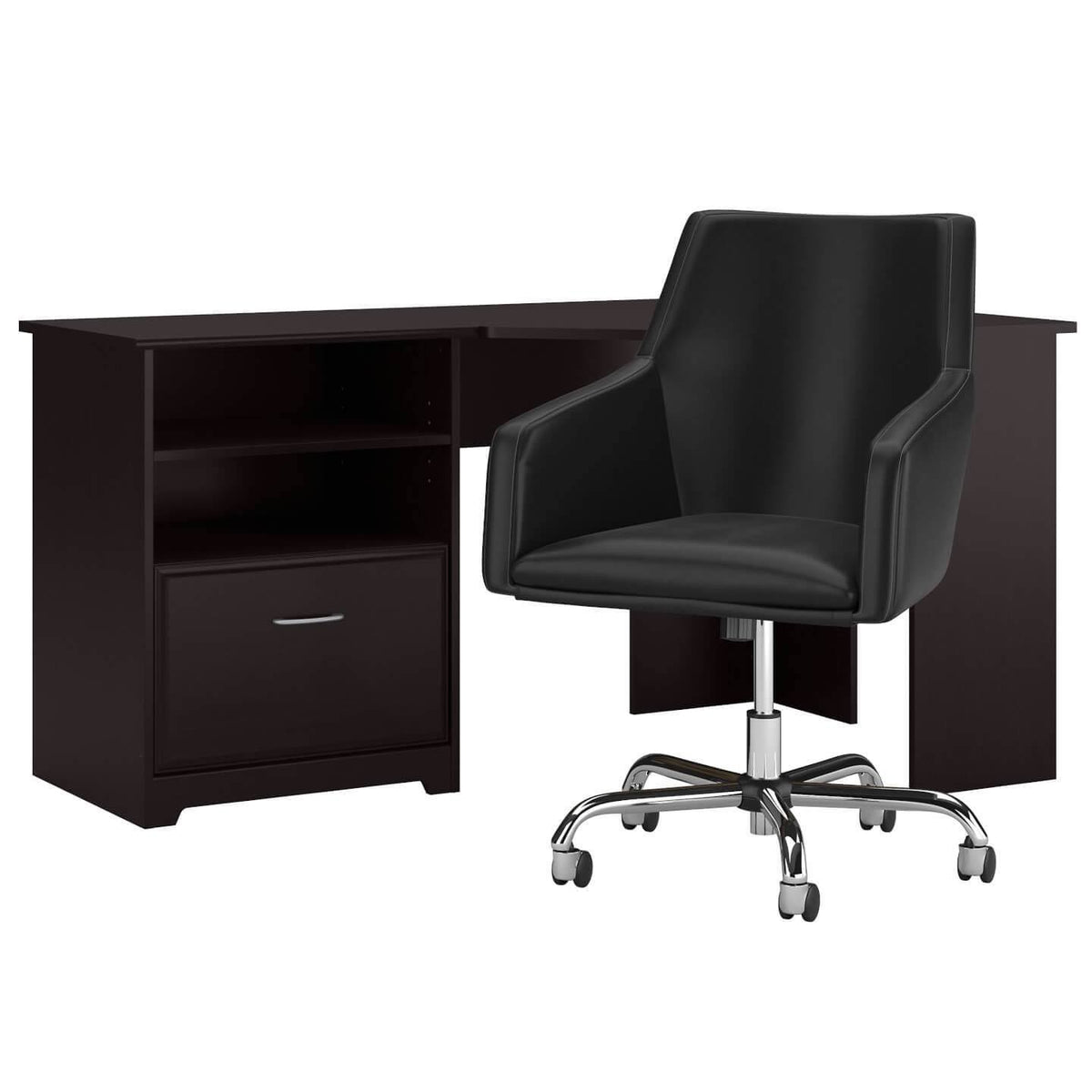 Heather Gray Corner Desk with Leather Box Chair P22034