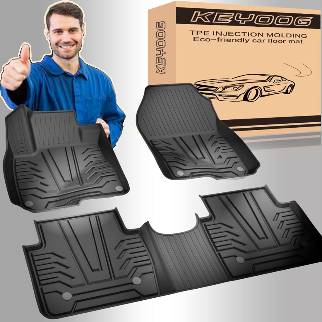 Black TPE All-Weather Car Floor Mats 3 Pieces F31733