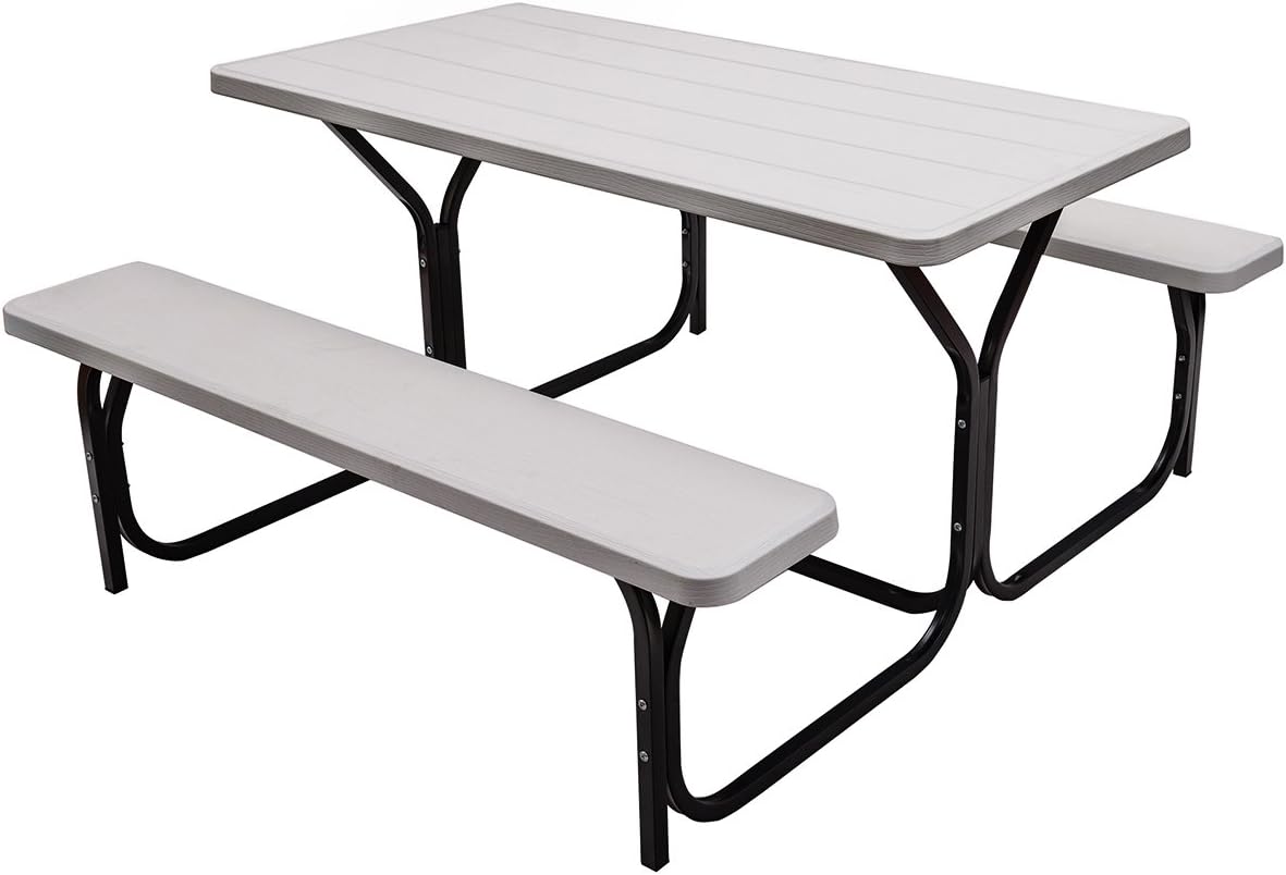 Black Metal Base Picnic Table Bench Set L154