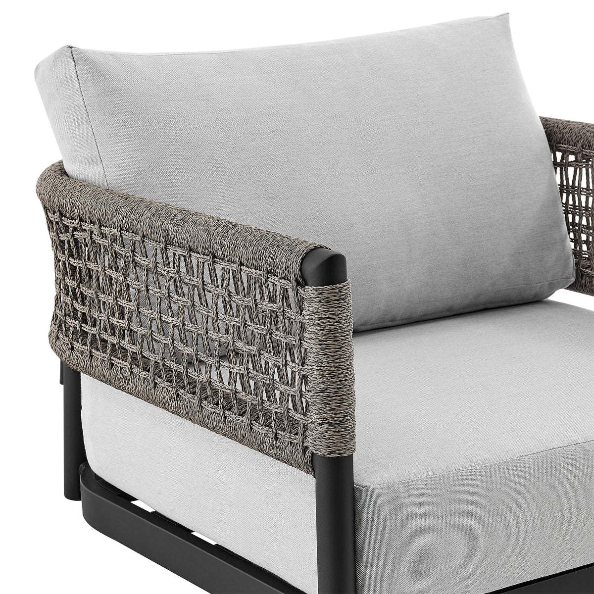 Black Aluminum Grey Rope Swivel Rocking Chair with Cushions M3487
