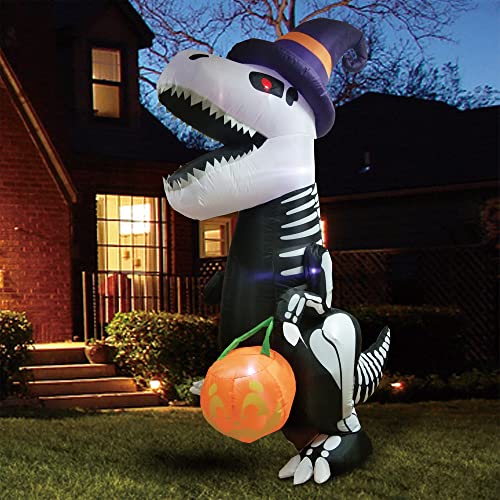 8 FT Inflatable Skeleton Dinosaur with Pumpkin U31545