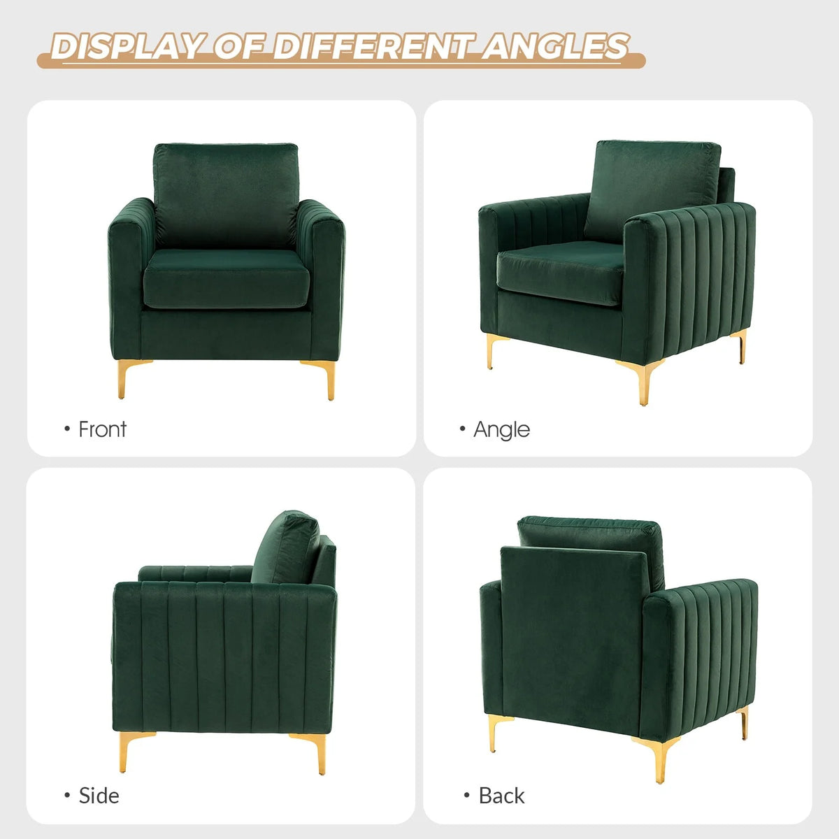 Modern Velvet Accent Arm Chair with Golden Legs N6181