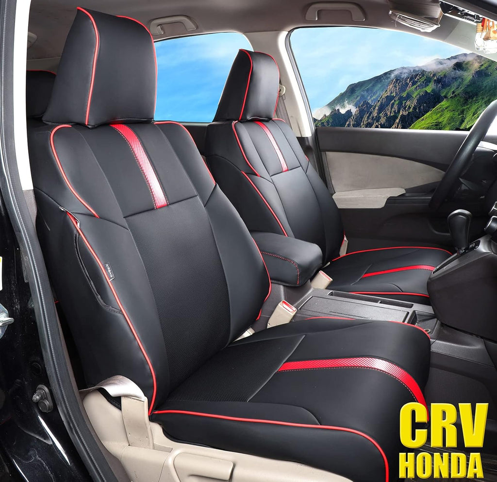 Custom Fit Waterproof Faux Leather Car Seat Covers Full Set Black with Red Trim L2324