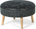 Small Round Velvet Ottoman with Wooden Legs N55591