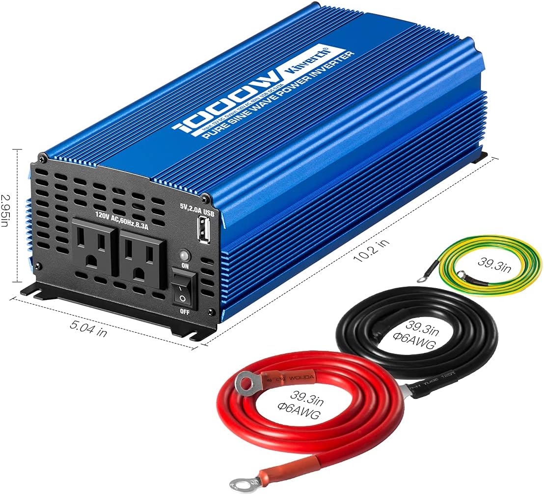 1000W Pure Sine Wave Inverter 12V to 110V with Dual AC Outlets V831312