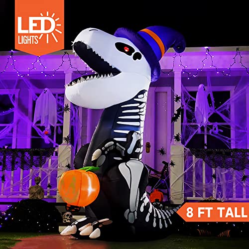 8 FT Inflatable Skeleton Dinosaur with Pumpkin U31545