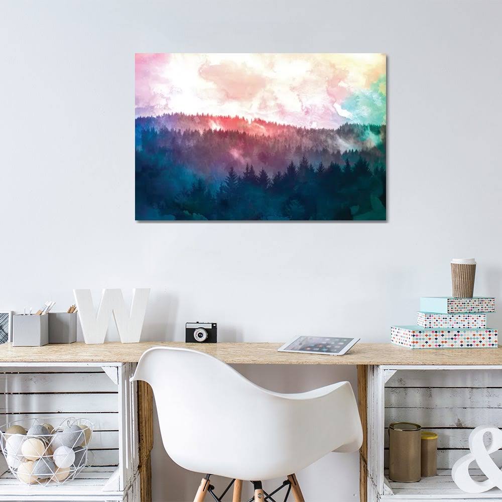 Canvas Wall Decor Prints Fir Forest Watercolor T1524