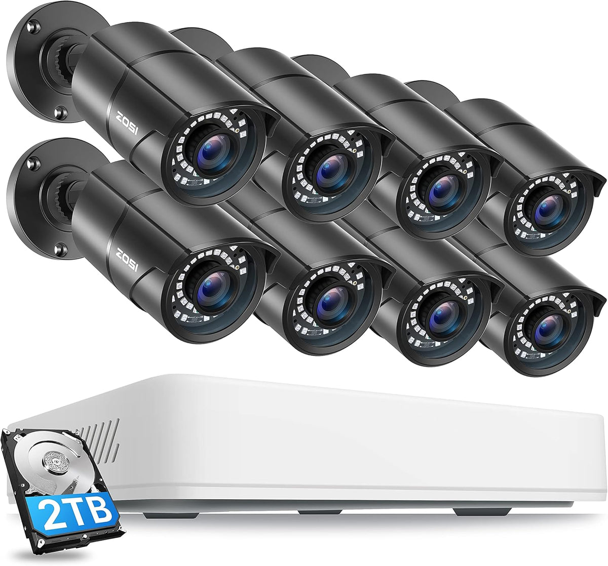 5MP 2K 8 Channel CCTV DVR 2TB 8 Weatherproof Bullet Cameras Home Security Camera System U64180