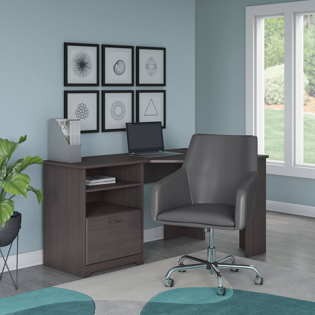 Heather Gray Corner Desk with Leather Box Chair P22034