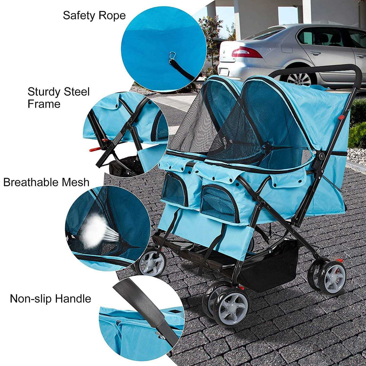 Double Pet Stroller Foldable Two-Seater Carrier D38401