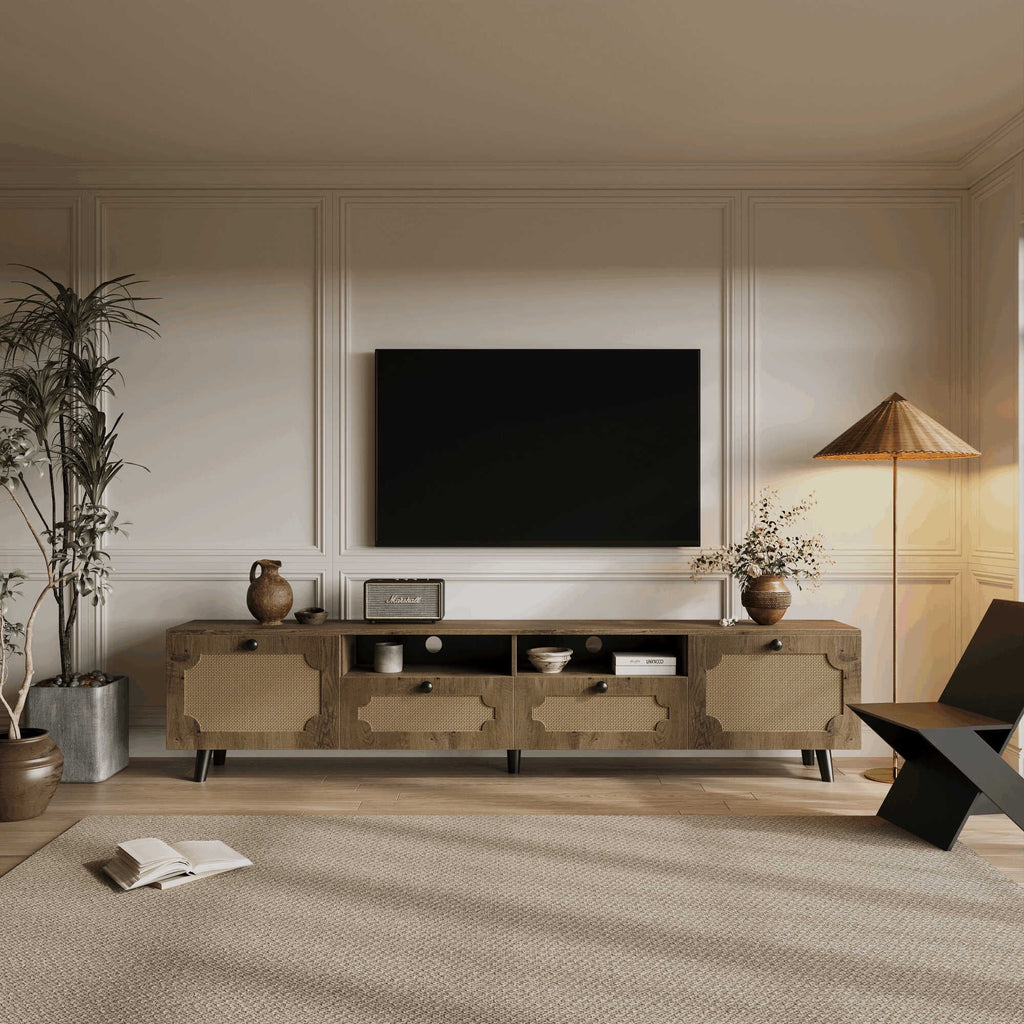 Brown Rattan TV Cabinet with 65 Inch TV H257721