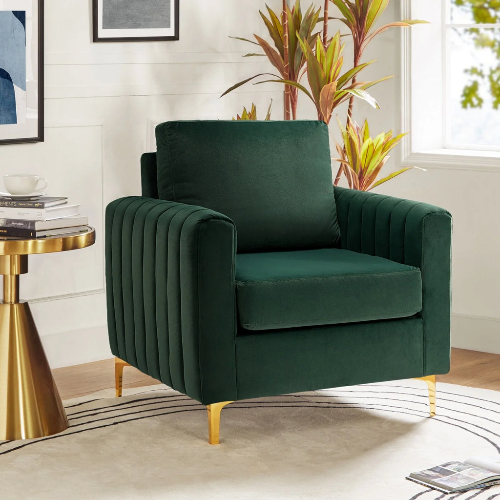 Modern Velvet Accent Arm Chair with Golden Legs N6181