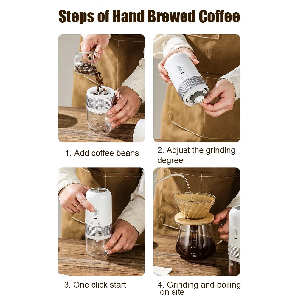 Portable Electric Burr Coffee Grinder 13W 200ml USB Rechargeable Adjustable Cordless L248