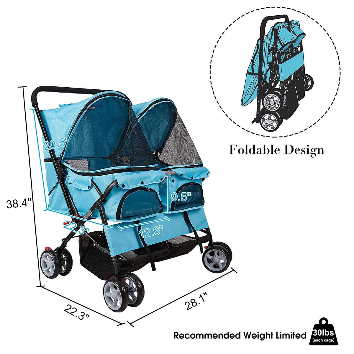 Double Pet Stroller Foldable Two-Seater Carrier D38401