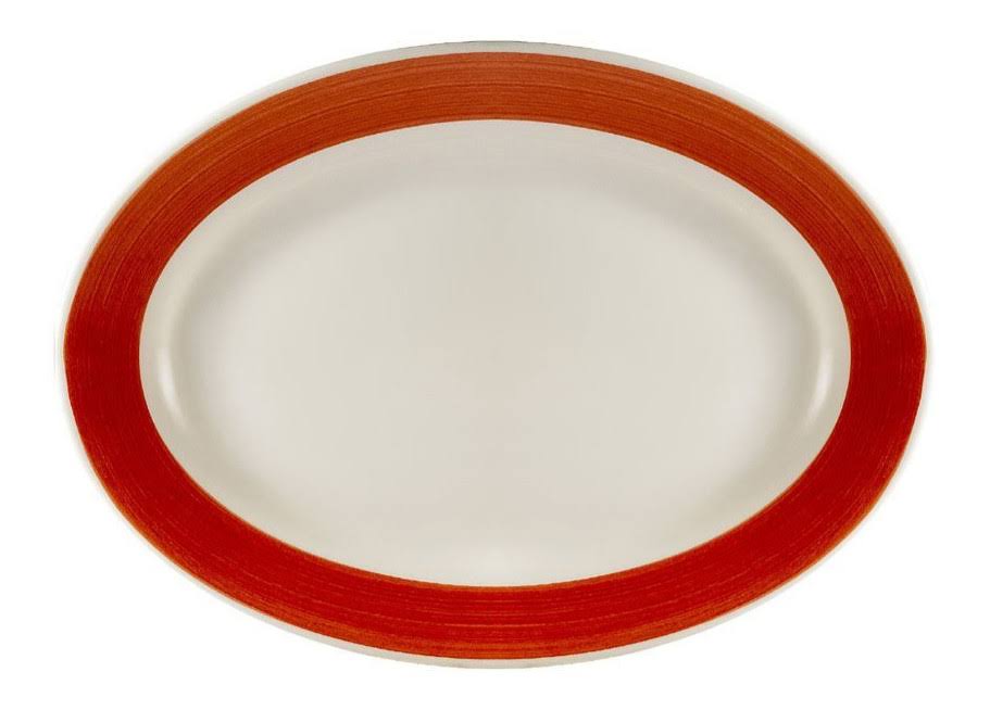Red Stoneware Oval Rolled Edge Rainbow Platter P3032