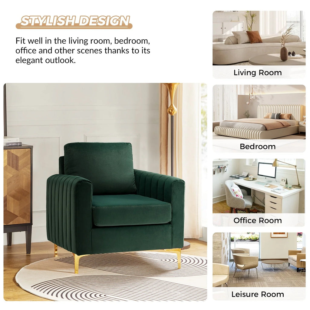 Modern Velvet Accent Arm Chair with Golden Legs N6181