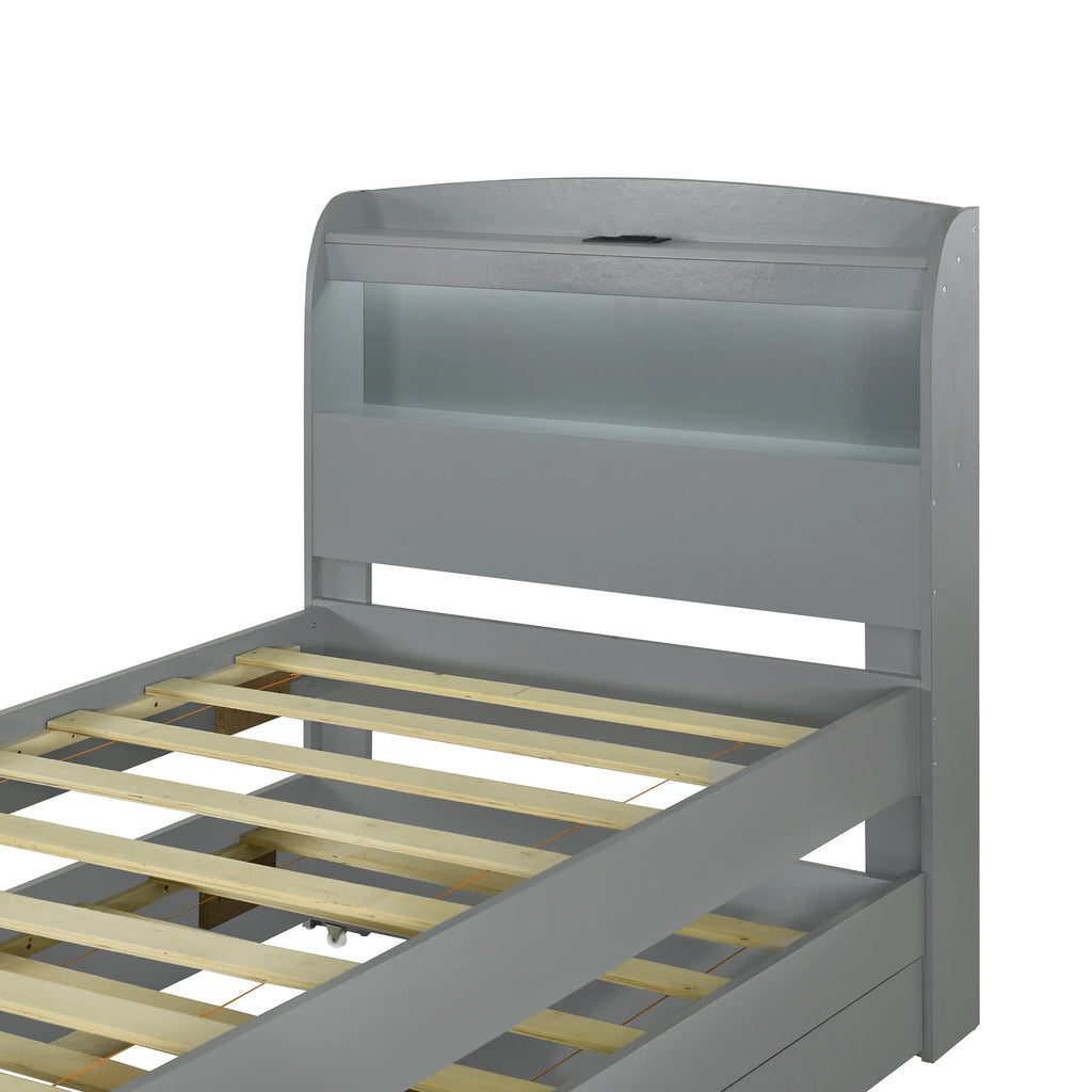 Gray Wood Twin XL Platform Bed with Storage and Drawers V1061